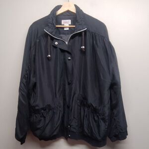 Janeve 100% Silk Jacket Women Size L Black Full Zip Lightweight Vintage Retro